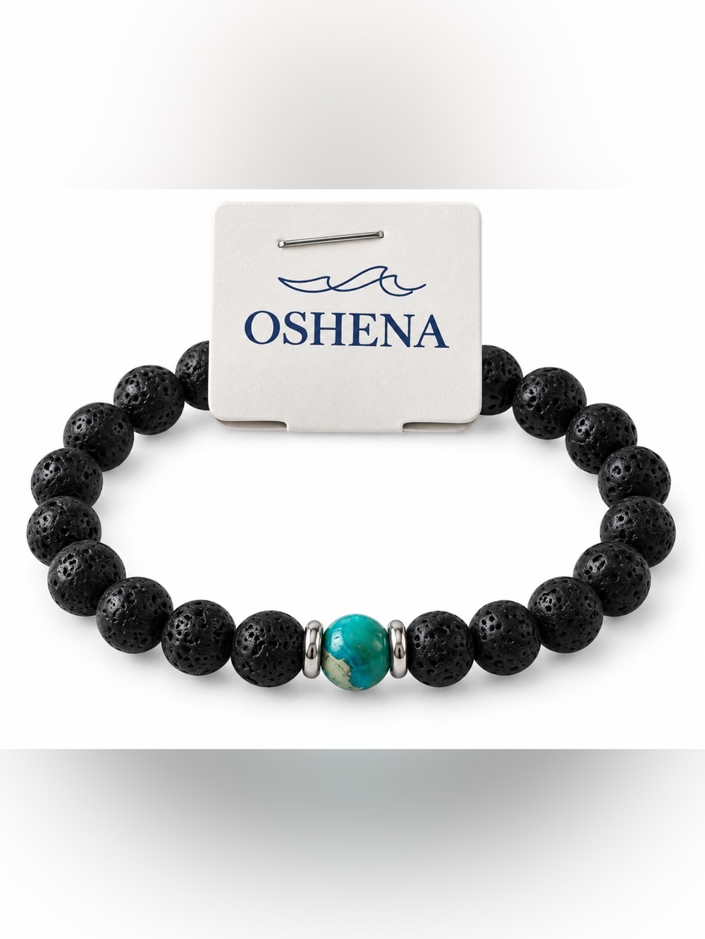 Oshena‎ beachwear Black and Turquoise lava Beaded Bracelet UNISEX